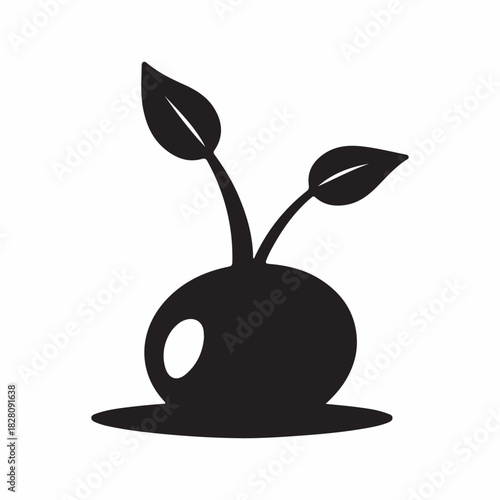Minimalist Monochrome Black Silhouette Icon of a Sprouting Seed or Growing Plant