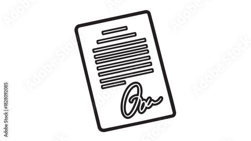 Contract Icon A Simple Black and White Illustration Representing a Legal Agreement Document