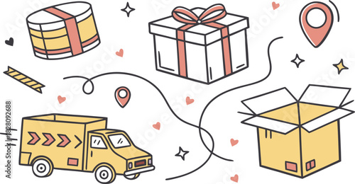 Set of colorful gift boxes with ribbons and bows vector illustration