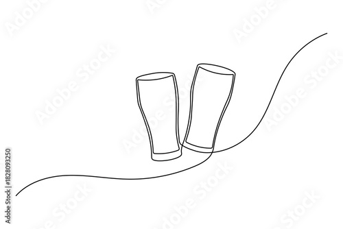 Continuous one line drawing of two beer glasses. minimalist beverage illustration