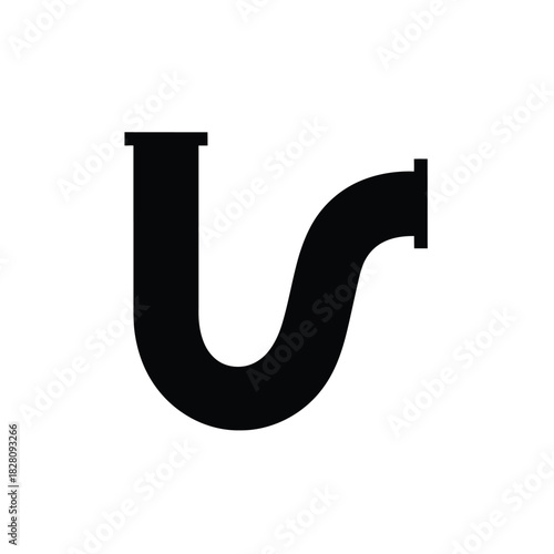 Black U bend pipe on white background plumbing curve