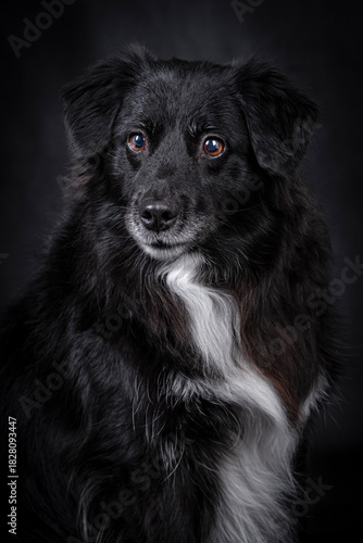 black mongrel portrait on black background