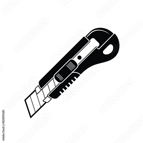 Black utility knife with retractable blade on white