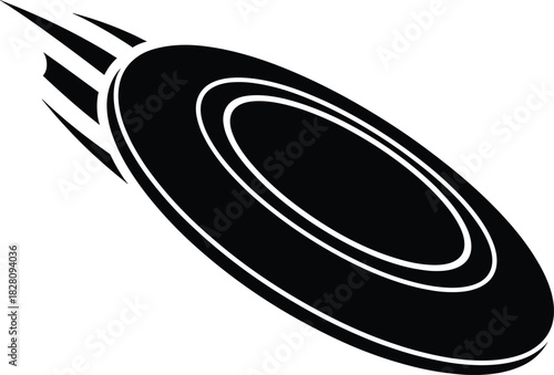 Black frisbee with motion blur streaks disc flying disc frisbee, disc, flying disc, sport, game, outdoor activity, recreation, motion, speed, movement, blur, streak, graphic, icon, symbol, black and w
