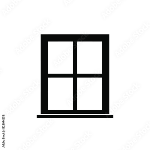 Black window frame with four panes and sill white