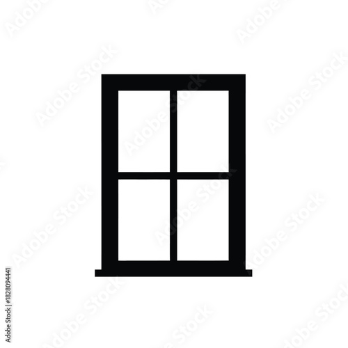 Black window frame with four panes on white background