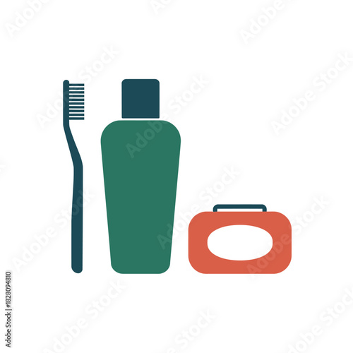 Toothbrush, toothpaste, and a soap bar are arranged for personal hygiene.