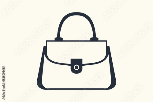 Classic woman's handbag icon in a simple line art style. Vector graphic of a fashion purse accessory