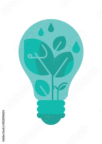 A light bulb contains a plant, symbolizing sustainable ideas for the environment.