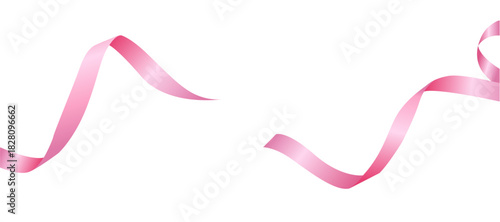 Horizontal background with pink ribbons isolated on white background. Vector holiday decorations with empty cope space for your informailon, For advertising, posters, banner, social media. VEctor EPS1