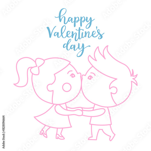 Happy Valentine's Day I love you cute simple postcard, valentine's Day card. Romantic Flat Vector Valentine's Day Card. Flat Style,with love letter, kiss boy and girl. EPS10