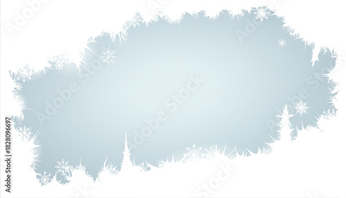 Frosted ice window pattern with a winter holiday feel. Decorative Christmas-style frame featuring intricate frozen textures and sparkling details. Hand-drawn cool, crisp background illustration. Vecto