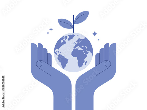 Hands holding a sprouting globe symbolizing environmental protection and growth.