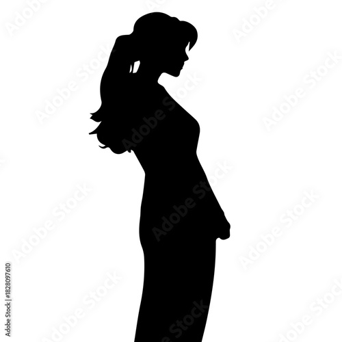 Black & white vector silhouette of stylish business woman profile on white background