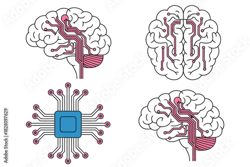 The human brain and a computer chip are depicted together, representing the intersection of biology and technology.