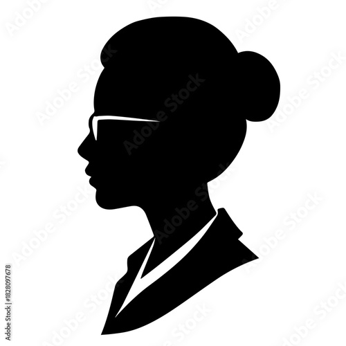 Black & white vector silhouette of stylish business woman profile on white background