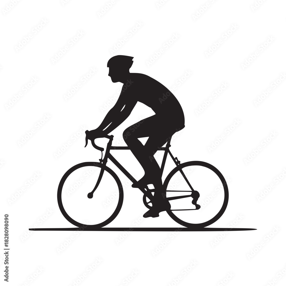 Fototapeta premium Dynamic silhouette of cyclist riding, perfect for active lifestyle brands, fitness apps, or sports marketing campaigns, conveying speed, health, and determination
