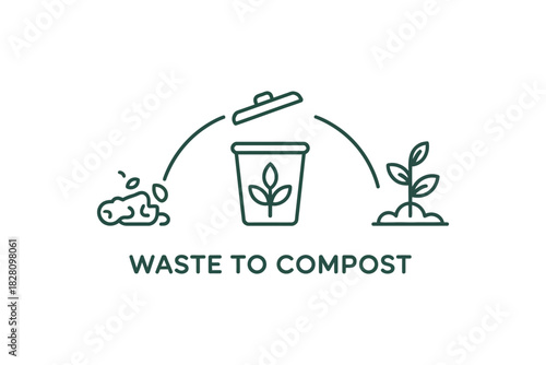 Waste is transformed into compost to nurture plant growth, symbolizing sustainability.