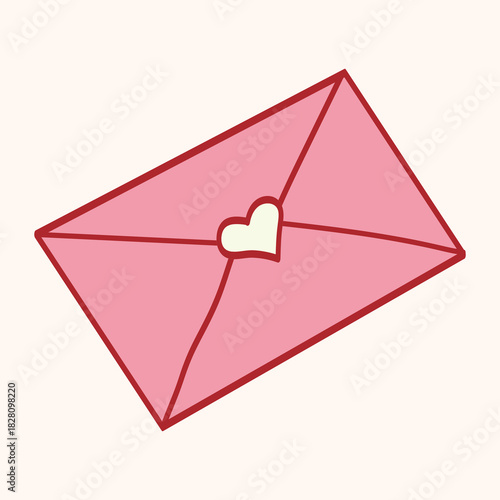 High-quality, hand-drawn illustration of a pink envelope sealed with a heart. This cute, aesthetic doodle is perfect for feminine, romantic, love, wedding, communication, and stationery designs.