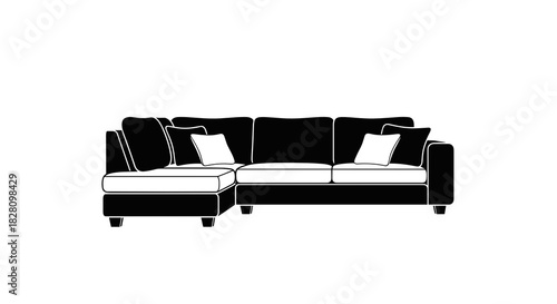 Cozy black and white sectional sofa with decorative cushions in chic design