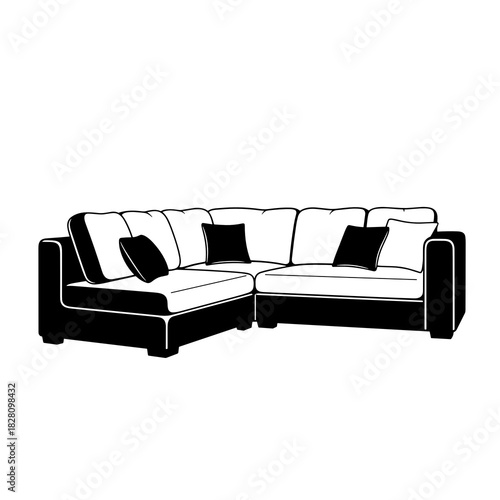 Elegant black and white sectional sofa with decorative cushions in modern style