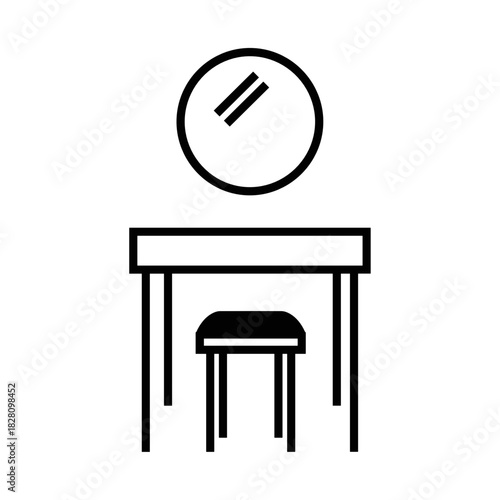 Minimalist vanity desk with mirror illustration in line art style 