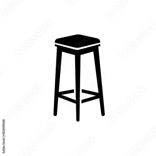 Simple bar stool illustration in black silhouette in a minimalist style with copy space