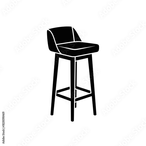 Stylish bar stool illustration in black silhouette in a minimalist style and copy space