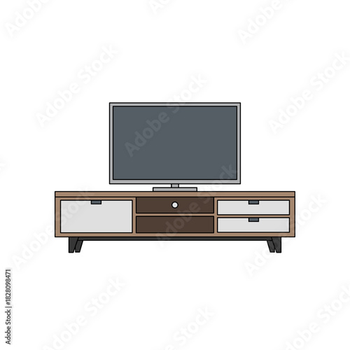 Contemporary TV stand with drawer illustration in a minimalist style and copy space