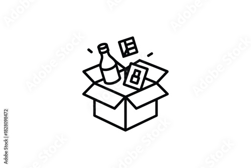 A collection of items is being delivered in a cardboard box.