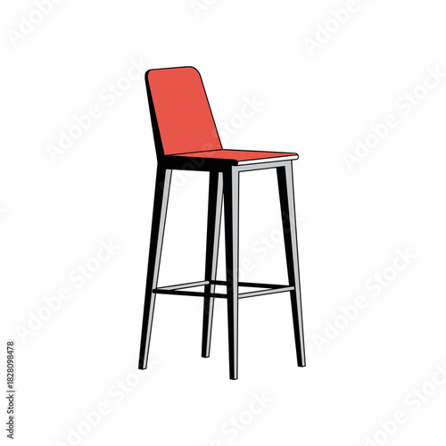 Stylish bar stool illustration with red seat in a minimalist style