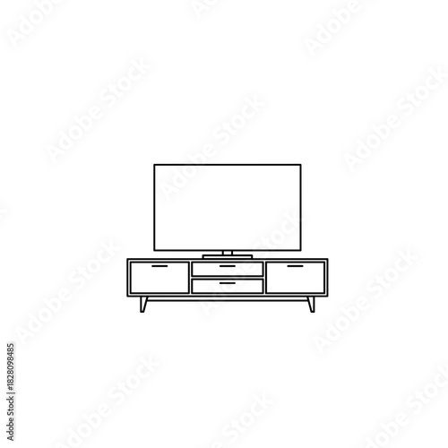 Minimalist TV stand illustration with drawers and copy space