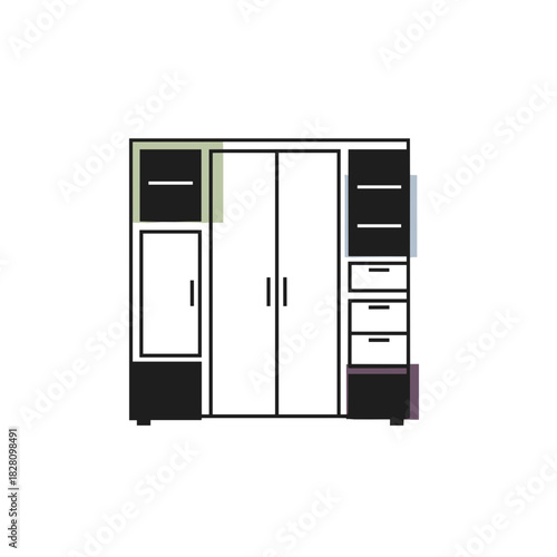 Composite wardrobe with colorful accents illustration in a minimalist style and copy space