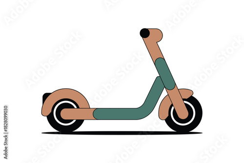 A simple illustration of a modern electric scooter against a white background.