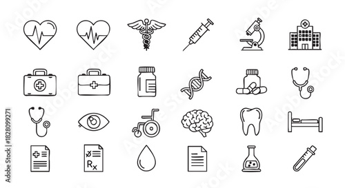 Collection of doodle style medical icons for healthcare or science