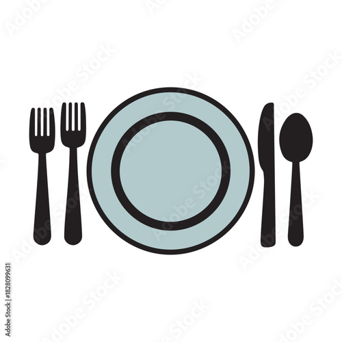 Minimalist Dining Set Icons – Plate, Fork, Knife and Spoon Symbols for Restaurant, Menu and Food Service Designs