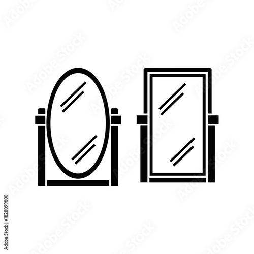 Stylized outline illustration of two mirrors for home decor and interior design concepts