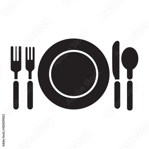Minimalist Dining Set Icons – Plate, Fork, Knife and Spoon Symbols for Restaurant, Menu and Food Service Designs