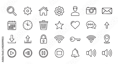Collection of Hand Drawn Outline Web and Mobile UI Icons