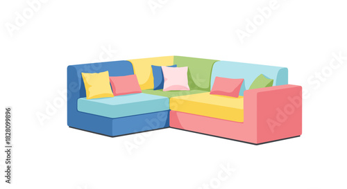 Colorful sectional sofa illustration in a playful design for home decor and furniture concepts