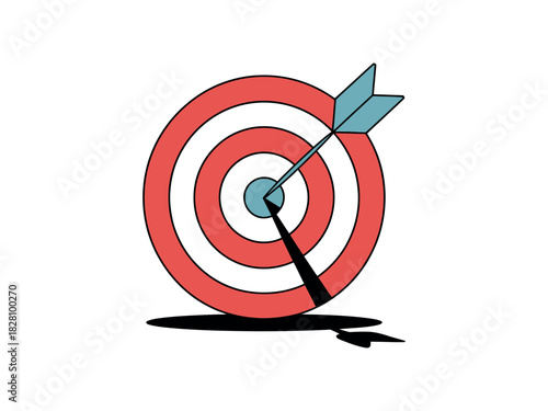 An arrow is perfectly centered in the bullseye of a target.
