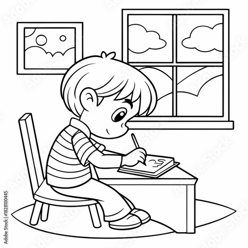 Boy Writing in Notebook coloring page