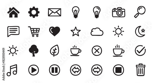 Collection of Simple Hand Drawn Icon Symbols for Various Purposes