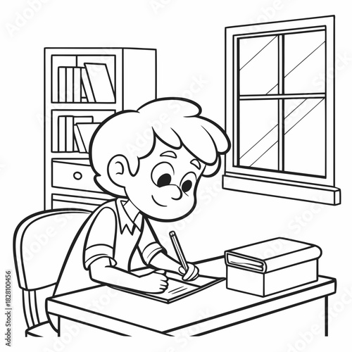 Boy Writing in Notebook coloring page