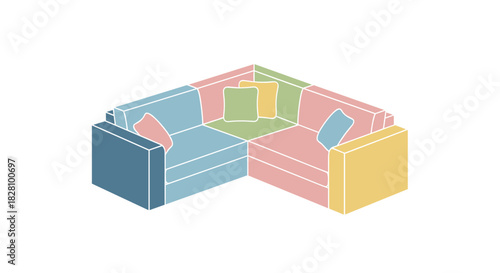 Colorful sectional sofa illustration in a modern design for home decor and furniture concepts