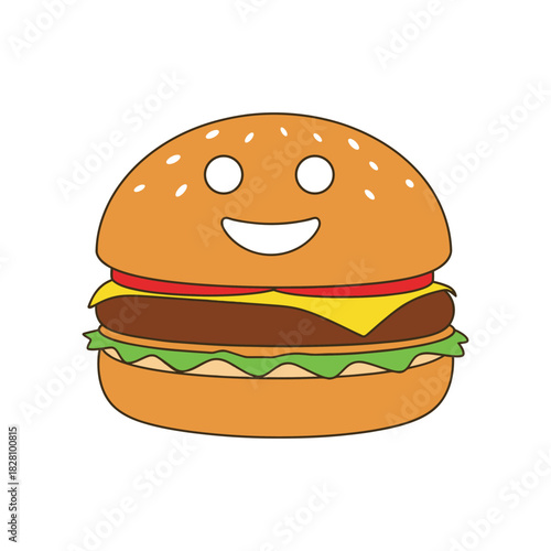 Cute Hamburger Cheeseburger Mascot Cartoon Vector illustration .eps