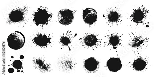 Abstract grunge circle set background with rough brush strokes black ink splashes texture .grunge paint circle collection featuring sketch texture .