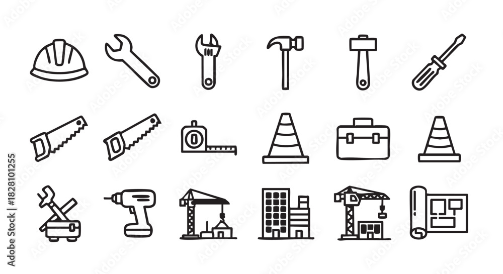 Obraz premium Construction tools icon set simple design for building and carpentry