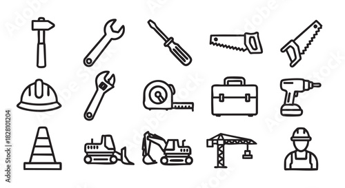 Construction Tools and Equipment Seamless Pattern Outline Illustration Design Vector