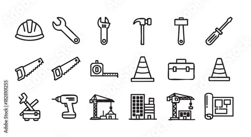 Construction tools icon set simple design for building and carpentry